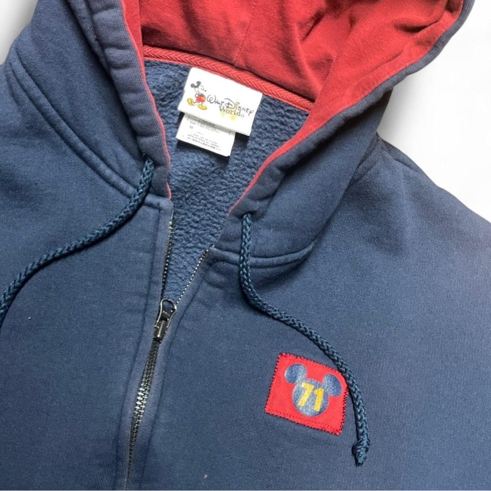 Vintage Walt Disney World Pullover Hooded Sweatshirt Mens Medium Full Zip Blue - Picture 2 of 8